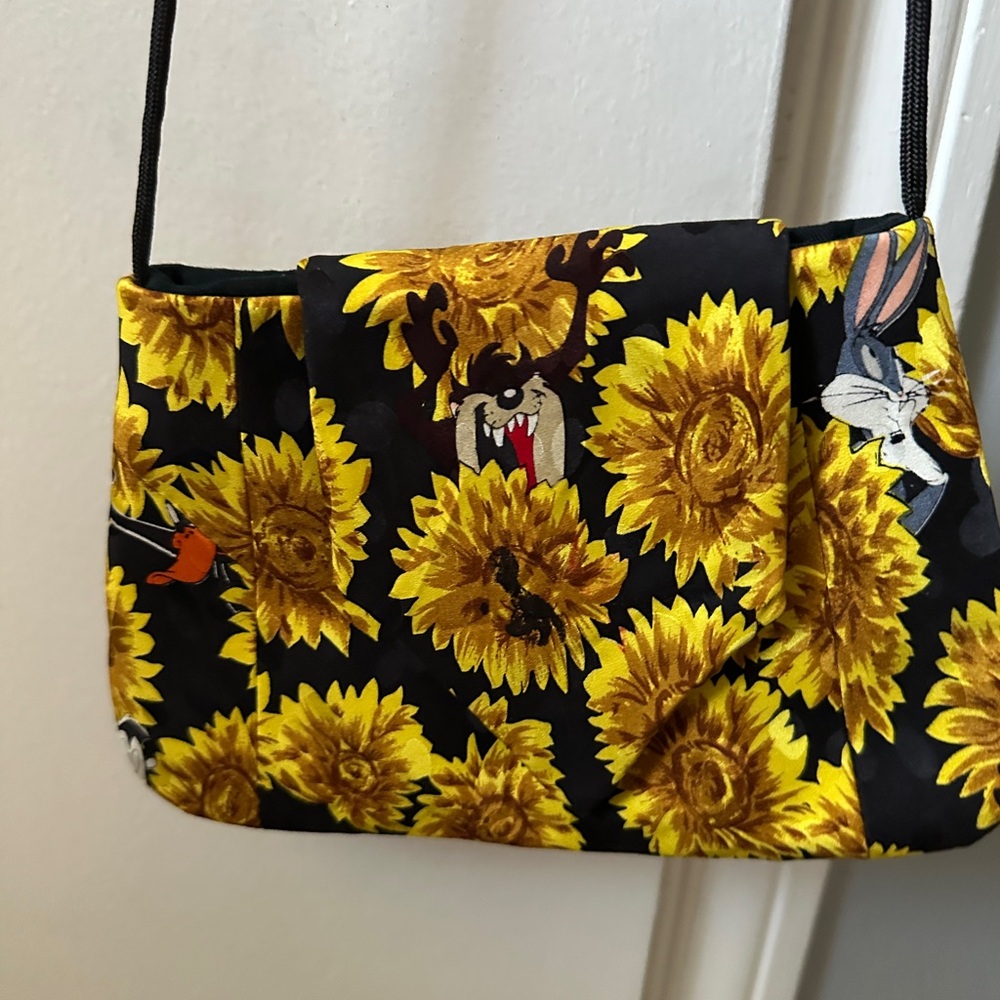 Hand crafted - Warner Bros Yellow and Black Crossbody Bag -
made from a tie